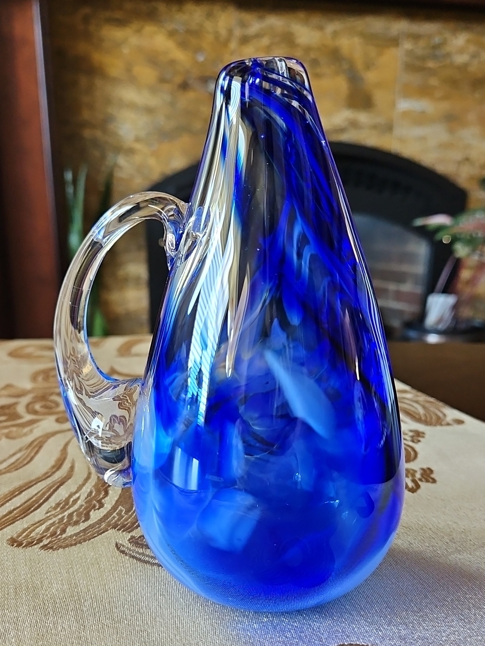 Cobalt Blue & White Swirl Hand Blown Art Glass Bud Vase